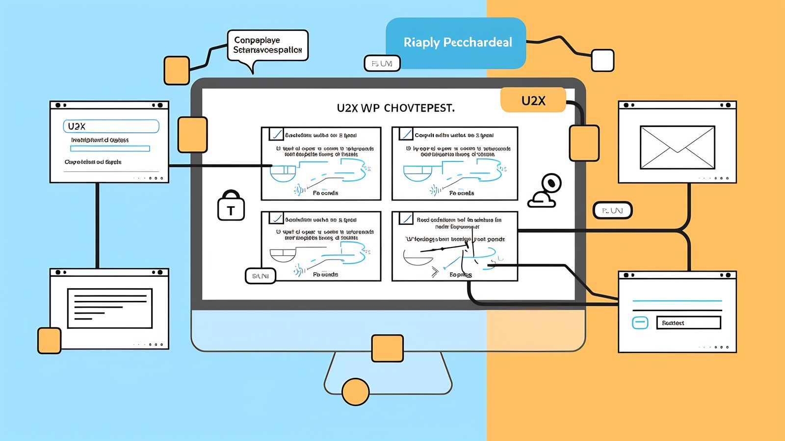 Page template layouts showing hero sections, feature grids, and call to action placement